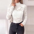 thumbnail image 4 of WULMLEO Womens Long Sleeve Sheer Lace Top Mock Neck Slim Floral Fall Pullover White S, 4 of 7