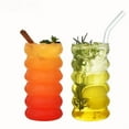 thumbnail image 2 of 500ML 1/2/4PCS Wave Shape Beverage Glasses With Straws Vintage Glass Cups Ripple Drinking Glasses for Wine Champagne Cocktail, 2 of 8