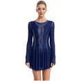 thumbnail image 1 of Runhomal Robe de Danse Lyrique pour Femmes Patchwork en Maille Manches Longues Justaucorps Costume de Danse Moderne Bleu Marine L, 1 of 7