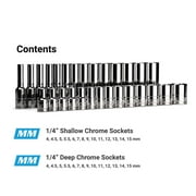 Capri Tools 1/4 in. Drive Master Chrome Sockets Set, 6-Point, 4 to 15 mm, Metric, 28-Piece