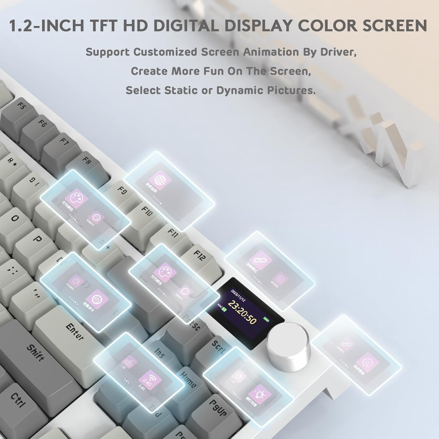 ATTACK SHARK K86 RGB 75% Wireless Gasket Mechanical Keyboard,82 Keys Hot Swappable,4000mAH Battery/CNC Knob & 1.2''HD OLED Digital Display,Custom Linear Switches& Detachable Coiled Cable- Gray