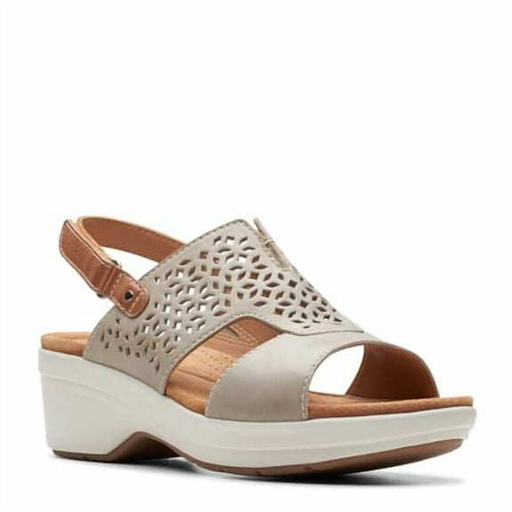 Clarks Women's Tuleah Sun Wedge Sandal, Stone Leather, 8 Wide