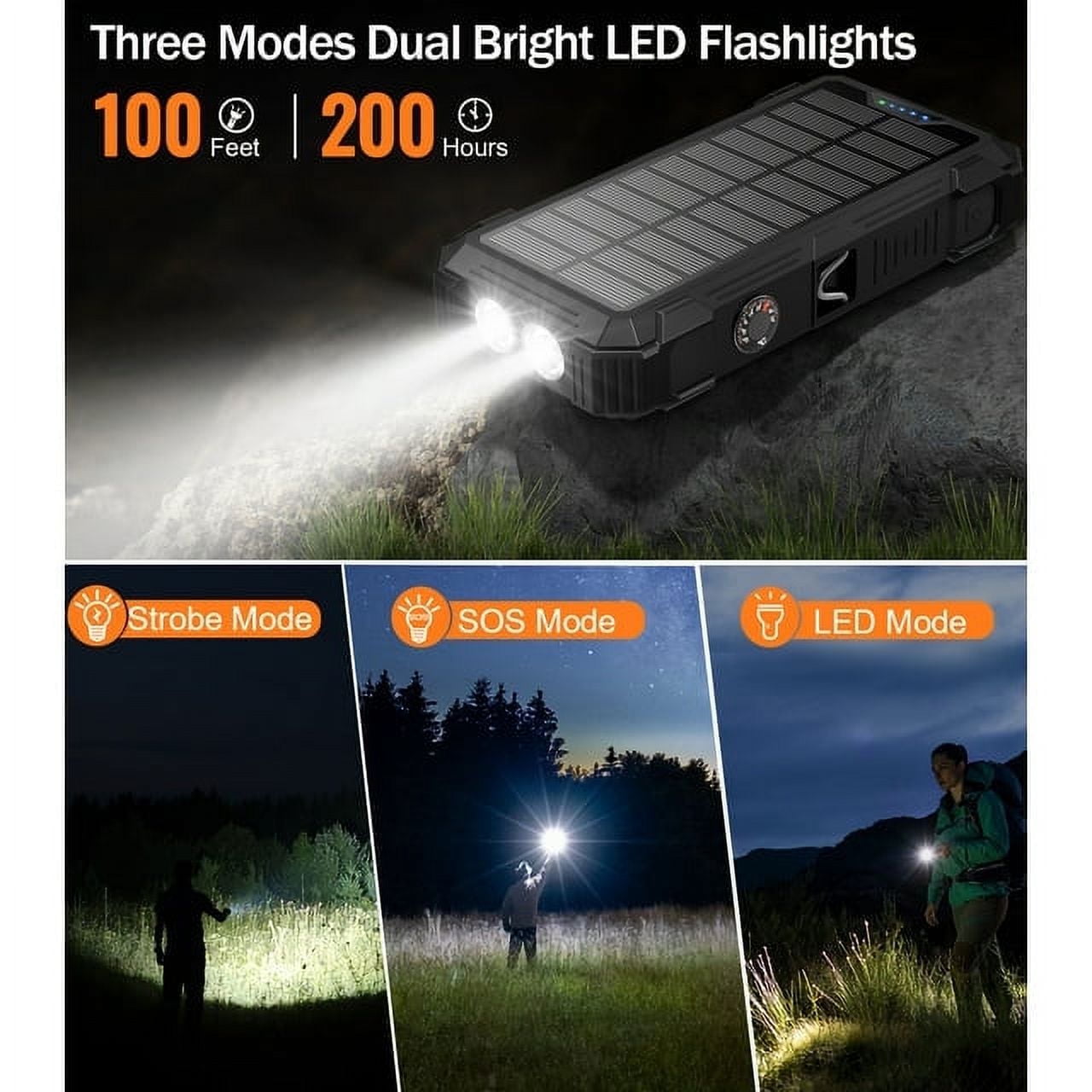 JIUMESS 42800mAh Solar Power Bank 15W Fast Charging with Cables, Solar Charger Compatible for iPhone/Android Phone