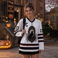 thumbnail image 6 of UDAUDU Women's Halloween Shirts Oversized V Neck Funny Spooky Crow Graphic Tee Holiday Long Sleeve Jersey Athletic Clothes M, 6 of 8