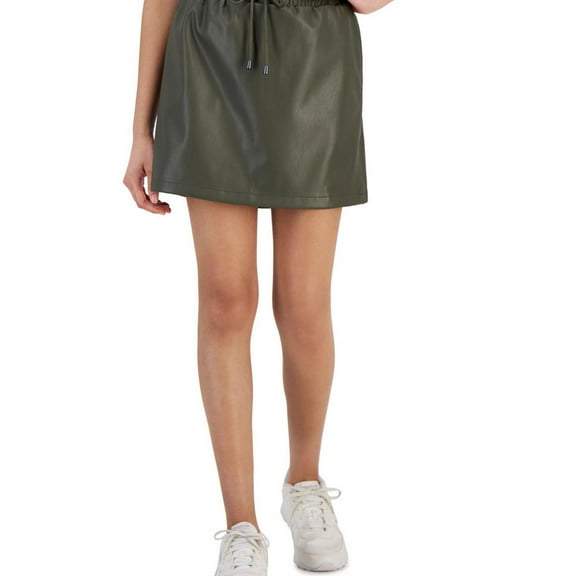 Tinseltown Womens Faux-Leather A-line Skirt, Green, Large