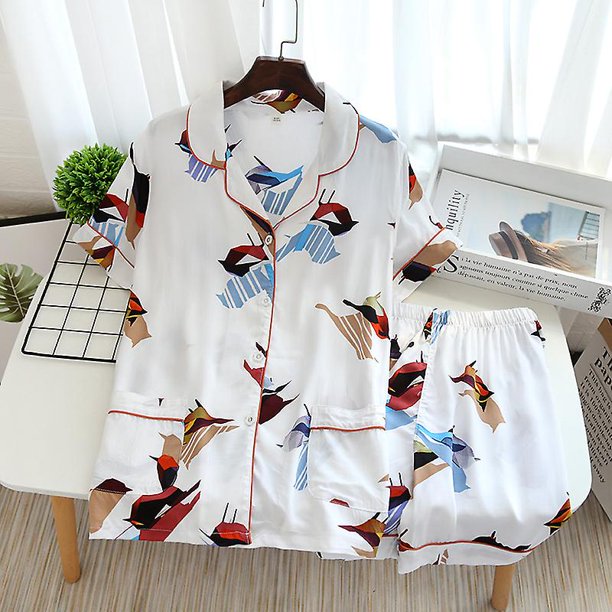 Novedad de verano, pijamas para mujer, sección delgada, pantalones cortos de manga corta, pijamas grandes con estampado Floral, pijamas de servicio doméstico para mujer ShuxiuWang 8390613479440
