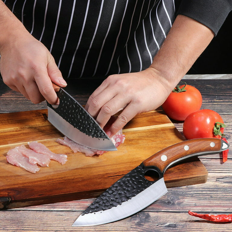 MDHAND 2 Piece Kitchen Knife Set,Outdoor Camping Cooking Knife,5.7'' Viking Knives  Chef Knife Full Tang Kitchen Boning Knives,Black 