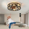 thumbnail image 2 of Caged Ceiling Fan With Lights Remote Control, Low Profile Flush Mount Farmhouse Modern Ceiling Fans, 6 Speeds Reversible Blades, 5 LED Bulbs Included For Bedroom Living Room, 2 of 9