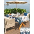 thumbnail image 4 of Outdoor Tablecloth with Umbrella Hole and Zipper, Blue Snowman Christmas Rectangle Table Cloth 60x120 Inch Waterproof Tablecloth, Xmas Snowflake Eucalyptus Leaves Wooden Picnic Table Cover for Patio, 4 of 7