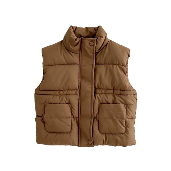 Cethrio Boys Puffer Vests Size 8, Sleeveless Stand Collar Lightweight Full Zip Winter Outerwear Vests Coffee