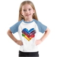 thumbnail image 6 of FamilyThread Girls Boys Short Sleeve Raglan T Shirts Kids Rainbow Striped Summer Tops Crewneck Basic Rainbow Graphic Tees 3-13 Years, 6 of 8