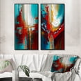 thumbnail image 1 of Designart "Rythmes de Sarcelle Éveil Abstrait I" Peinture Abstraite Encadrée Ensemble d'Art Mural de 2 - Ensemble d'Art Mural Encadré Rouge Moderne de 2, 1 of 6