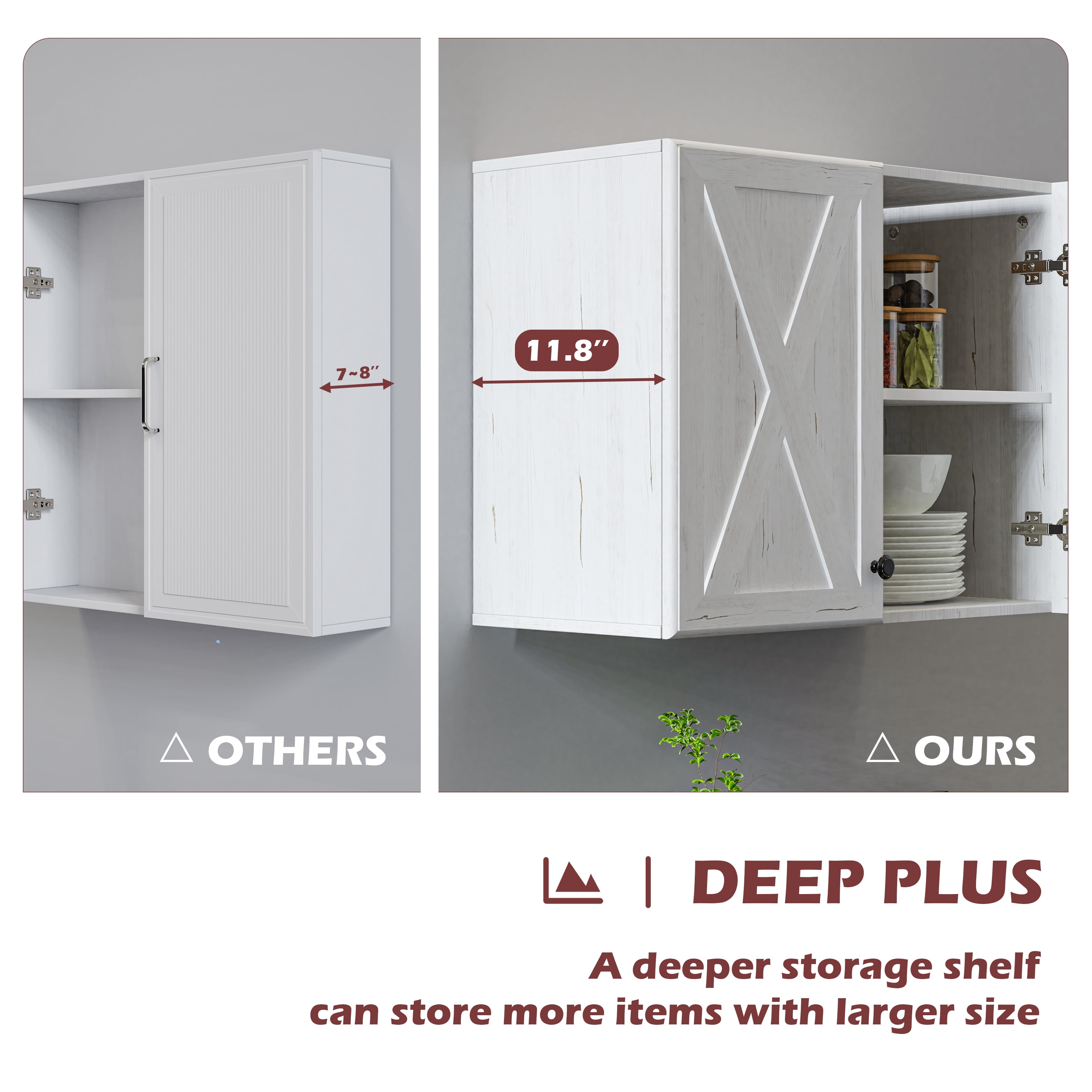POLIHOME Laundry Room Wall Cabinet Wall Mounted Storage Cabinets with 2 Barn Doors and Adjustable Shelves, 24inch