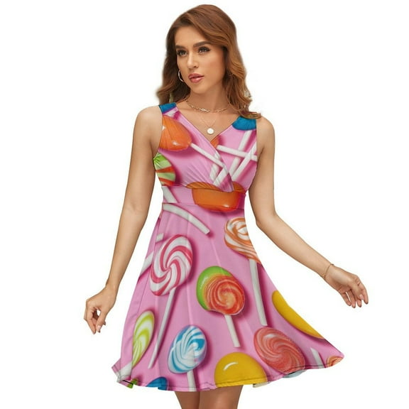 Candy Pattern Rainbow Lollipop Dress Summer Street Style Dresses Female Sleeveless Printed Sundress