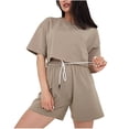 thumbnail image 1 of Yuyuzo Ensembles 2 Pcs pour Femmes Col Rond Manches Courtes Hauts Courts Shorts Taille Haute à Cordon Ensembles de Détente, 1 of 6