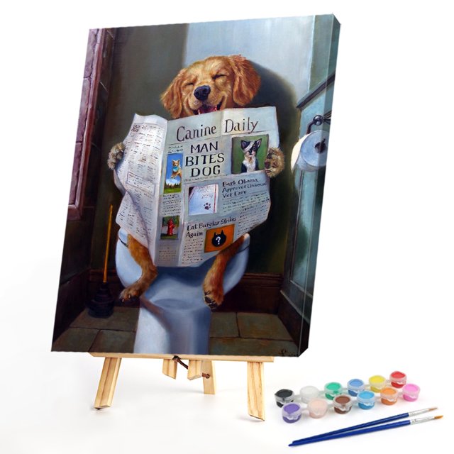 Cuadros Decorativos Perro en el inodoro Pintura al óleo por números Kit DIY Pintura acrílica sobre lienzo Sin marco Tmvgtek embutido en tela