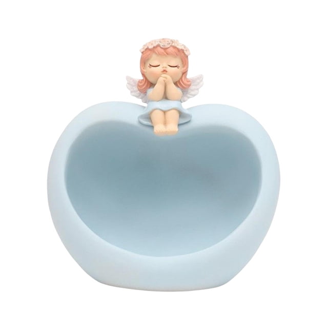 Bandeja de resina con forma de estatua de niña, ideal para guardar llaves, 15 x 10,5 x 16 cm, aperitivos y dulces. Azul