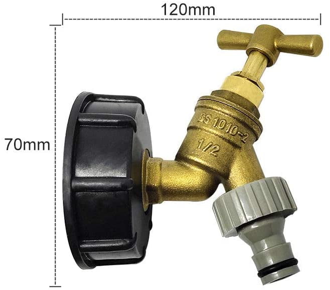 IBC water tank outlet Adapter with Brass Tap 1/2" Snap On Hose Connector Valve 