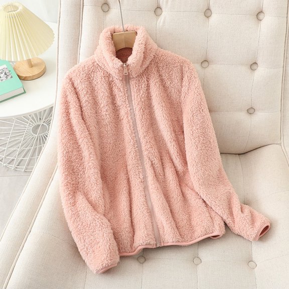 EazyTech Fleece Jacket Women Zip Up High Neck without Hood Warm Bed Jackets Long Sleeve Cozy Fluffy Fuzzy Sweater Coats