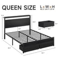 thumbnail image 3 of Bolvdo Queen Bed Frame with Headboard & Footboard, Charging Station, LED Lights, 2 Storage Drawers, Noise-Free, No Box Spring Needed, Classic Black, 3 of 7