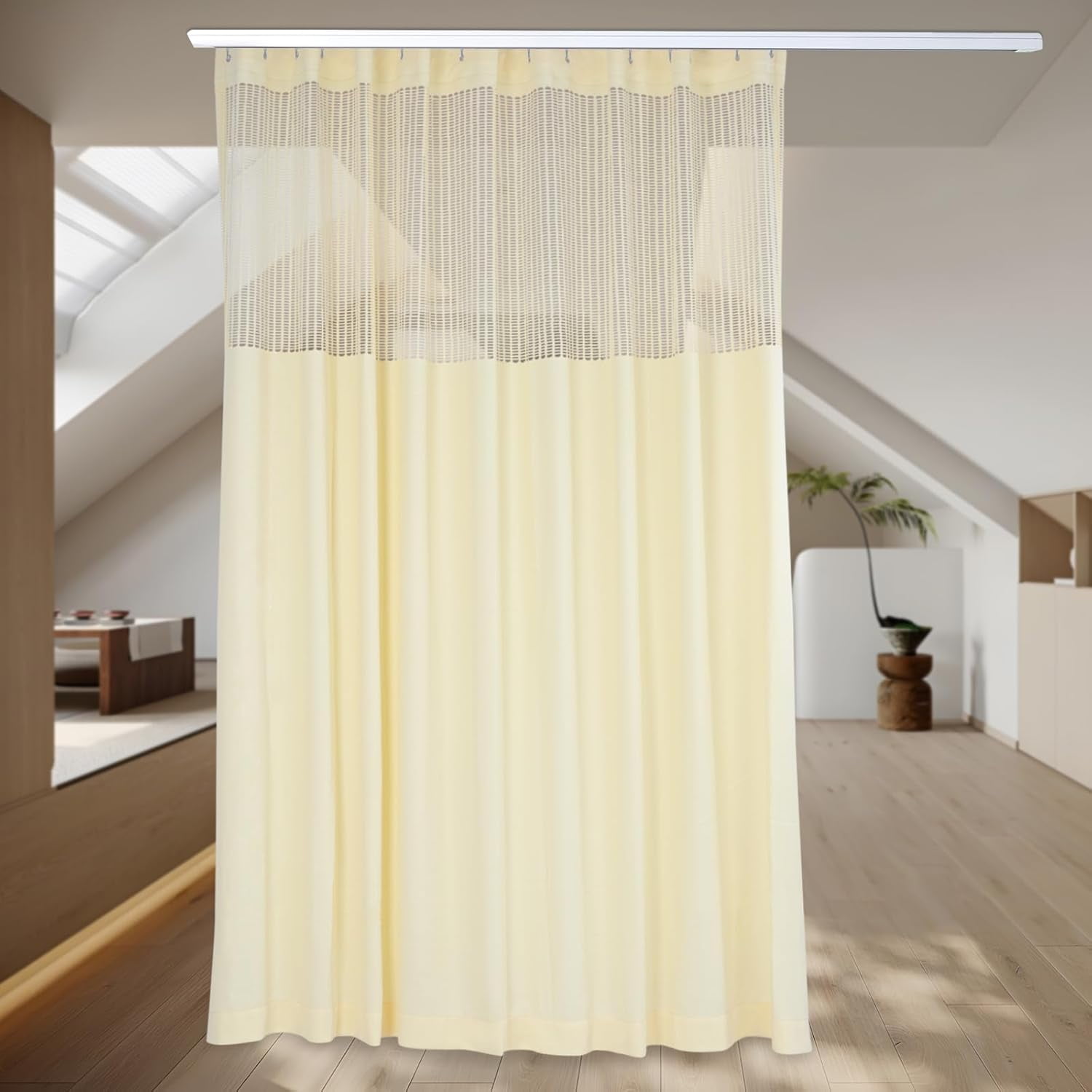 Room Divider Curtain for SPA, Privacy Cubicle Curtain with Mesh Top, 1 Panel, 15ft Wide x 8ft Tall Grommet Curtain