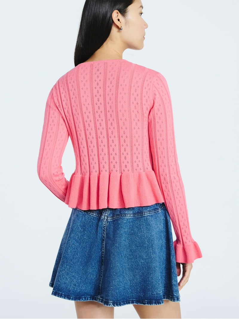 Scoop Women's and Women's Plus Peplum Ruffle Cardigan Sweater