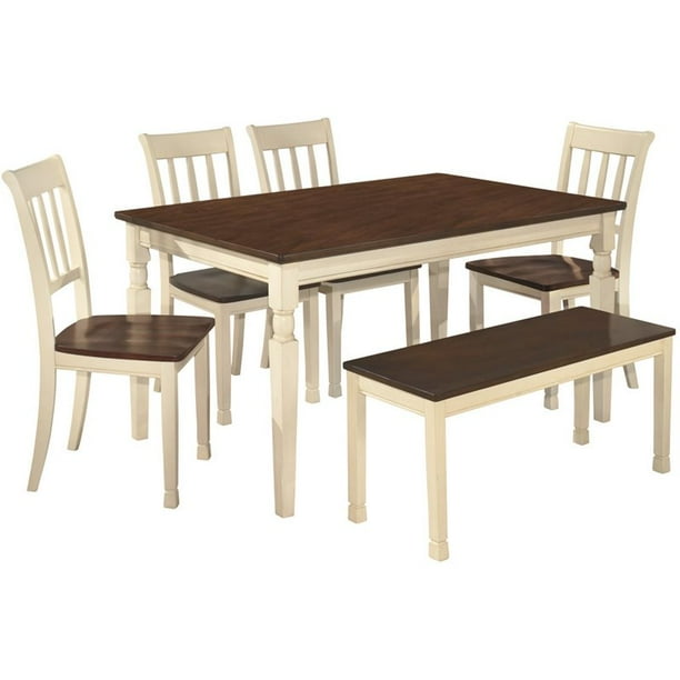 Ashley Whitesburg 6 Piece Dining Set with Bench in Brown and White