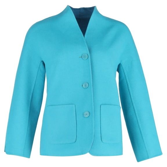 Pre-Owned Escada Single-Breasted Jacket with Pockets in Turquoise Wool