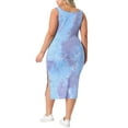 thumbnail image 3 of Vestido de verano sin mangas para mujer de talla grande Agnes Orinda, con diseño de teñido anudado, abertura lateral, escote en V, estilo casual midi, talla 3X, color púrpura y azul, 3 of 5
