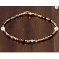 thumbnail image 2 of Multi Tourmaline 2-2.5mm Round Shape Smooth Cut Beads 7 inch Gold Plated Clasp Bracelet for men, women, unisex. Link Chain Stacking Bracelet.|LINK_05064, 2 of 4
