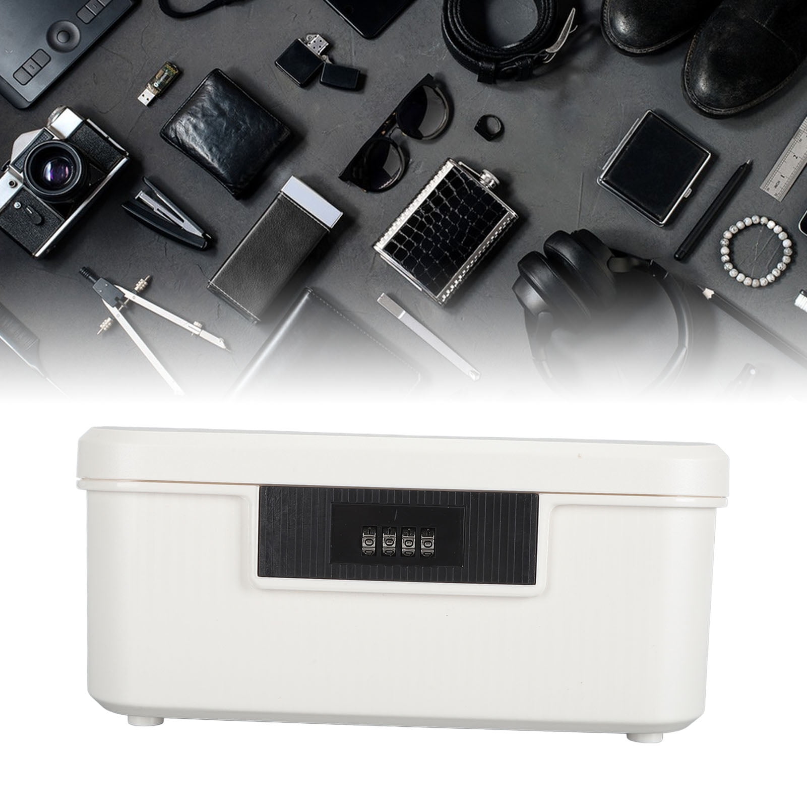 M Buder 9L Capacity Lockable Storage Trunk with Combination Lock, Double Layer Password File Document Organizer Locking Box for Home Office, White - 10.3 inches / 26.2 cm
