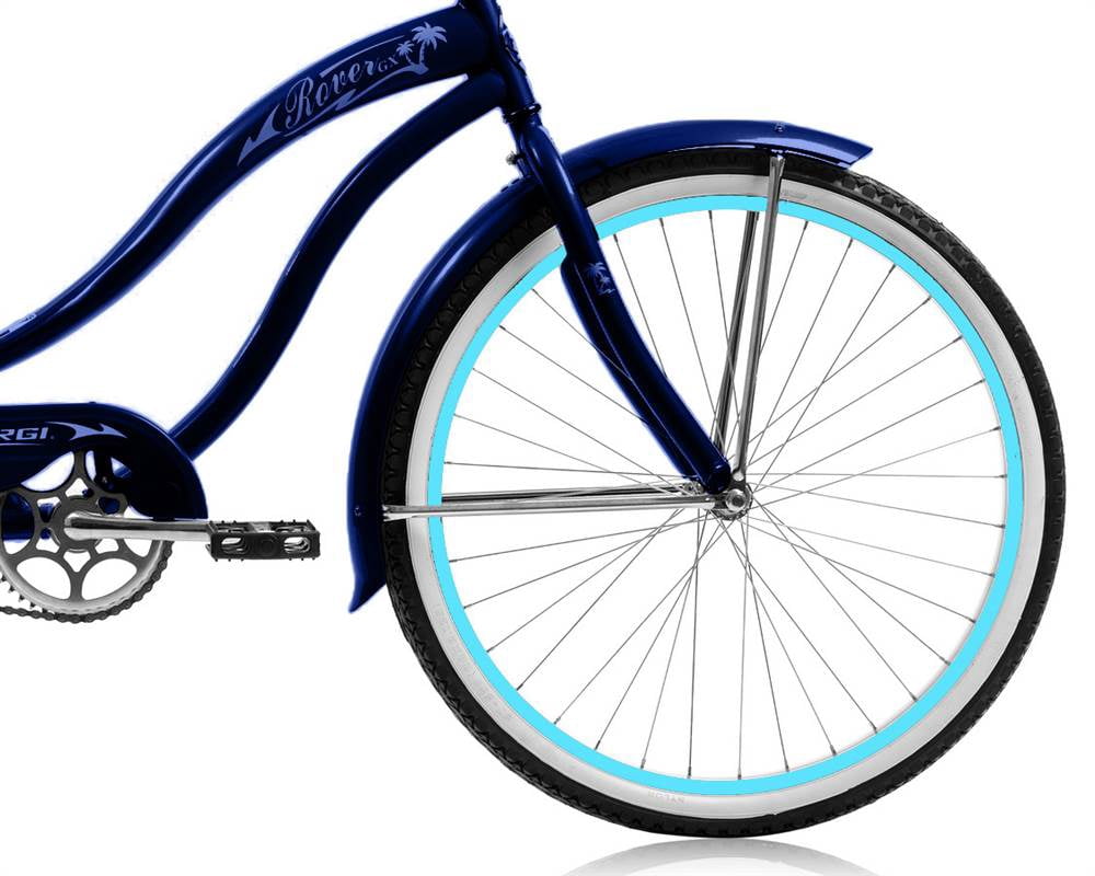 Micargi ROVER GX 26" Beach Cruiser Coaster Brake Single Speed Stainless Steel Spokes One Piece Crank Alloy BABY BLUE Rims 36H With Fenders Color: Dark Blue/Baby Blue