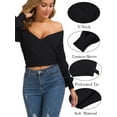 thumbnail image 3 of LOMON Women's Knitted Crop Deep V-Neck Long Sleeve Pullover Cross Wrap Front Loose Pullover Sweater, 3 of 8