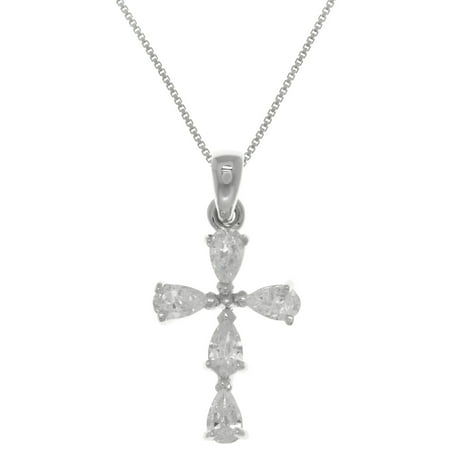 - Sterling Silver Cross Pendant with Sparkling CZ Crystals on Box Chain