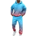 thumbnail image 2 of ConairieSweatsuits for Men Set 2 Piece Color Patchwork Loose Fit Hoodie Sweatshirt and Joggers Sweatpants Sets Versatile Fall Winter Long Sleeve Pullover Suit with PocketBlueL, 2 of 5