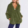 thumbnail image 6 of DHFJKG Women's Quarter Zip Fuzzy Sweatshirts Windproof Solid Color Long Sleeve Stand Collar Loose Fit Pullover Thickened Cozy Jumper Tops, 6 of 8