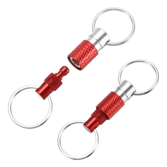 Uxcell 2 Pack Quick Release Keychain Pull Apart Detachable Swivel Keychain Spring Split Snap Key Holder with Double Key Rings for Bag Belt Car DIY Crafts Accessories, Red