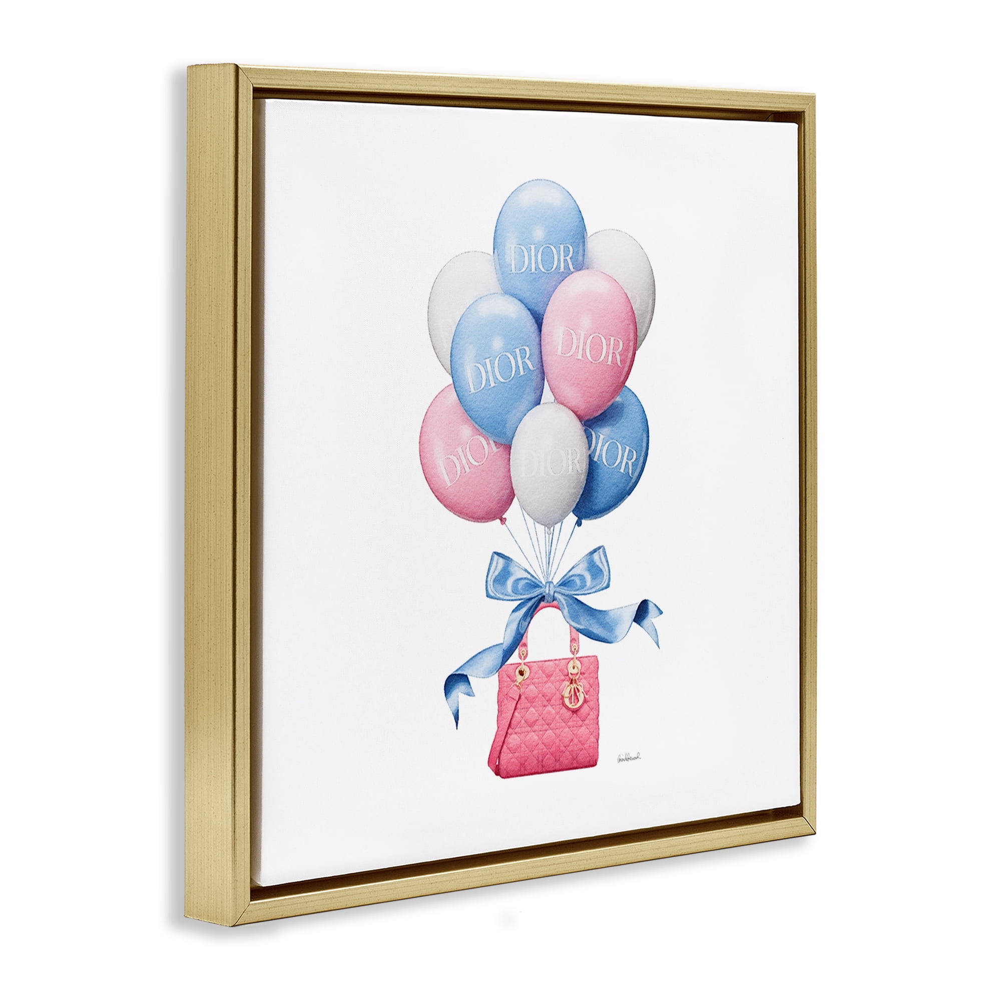 Stupell Industries Pink & Blue Handbag Balloons Gold Framed Floater Canvas Wall Art, design by Amanda Greenwood