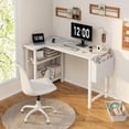 thumbnail image 2 of White L Shaped Computer Desk with Power Outlet Shelves, 40 Inch Small Corner Desk for Small Space Home Office, Study Work PC Desks for Bedroom, White, 2 of 8