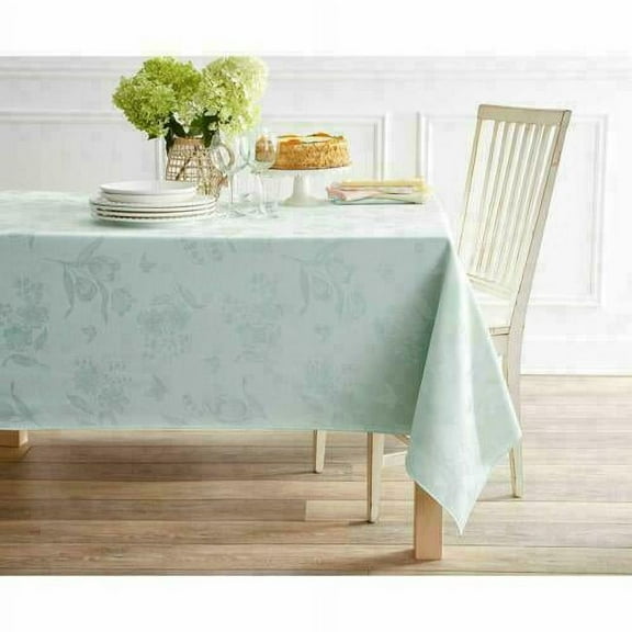 Spring Splendor Mint Green Oblong Tablecloth Tulips Butterflies 60 x 104