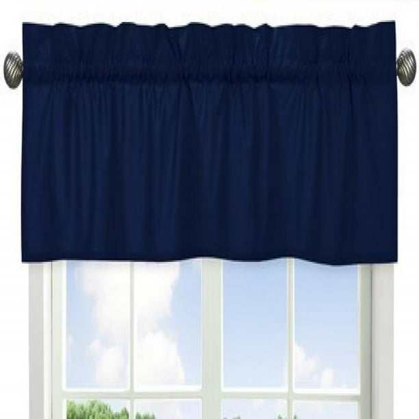 Solid Navy Blue Window Treatment Valance for Stripes Bedding Collection