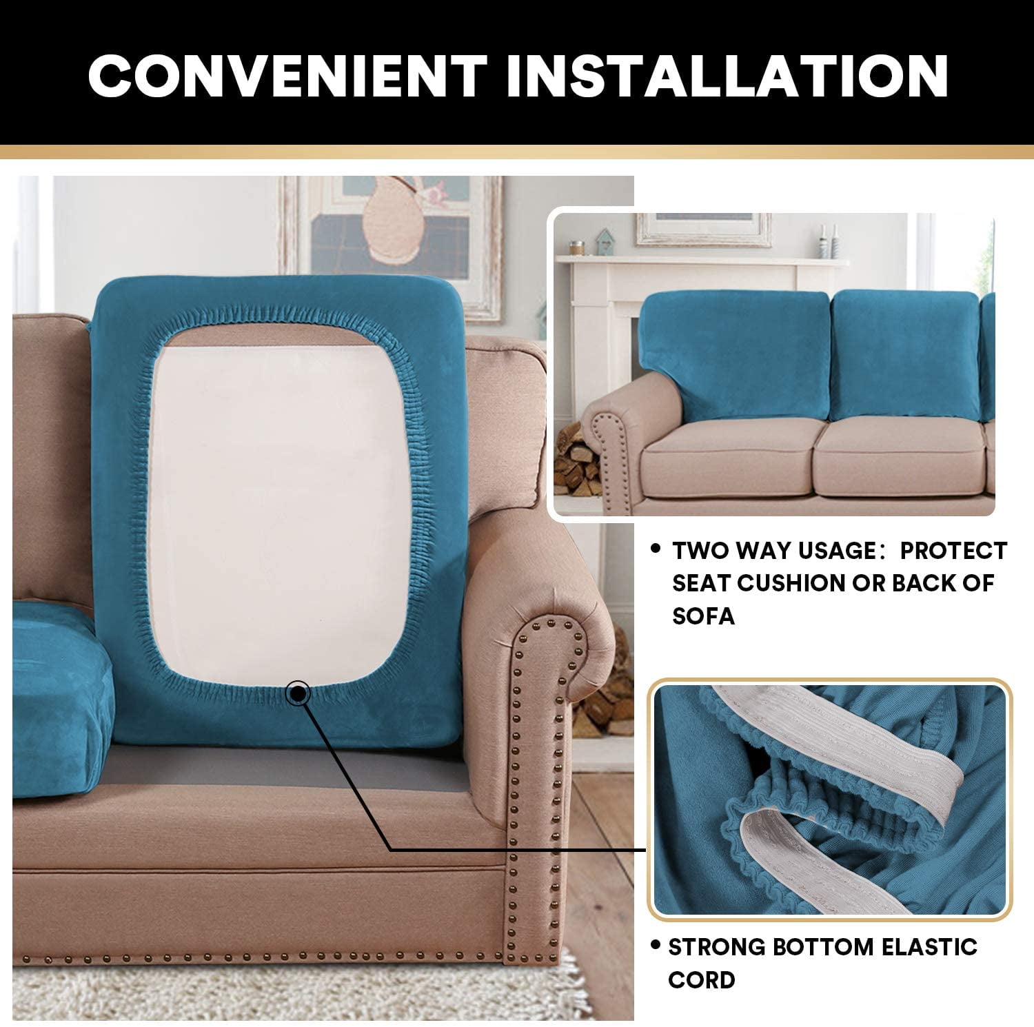 Velvet Stretch Couch Cushion Cover Plush Cushion Slipcover for Chair Sofa Cushion Furniture Protector Seat Cushion Sofa Cover Set of 3