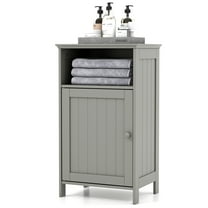 Topbuy Bathroom Floor Cabinet Single Door Side Cabinet w/ Open Compartment & 3-Position Adjustable Shelf Grey