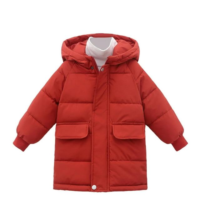 ZACPNCV Manteau Long Matelassé Imperméable pour Filles, Manteau d'Hiver avec Capuchon Doublé de Fausse Fourrure Rouge 5-6 Ans