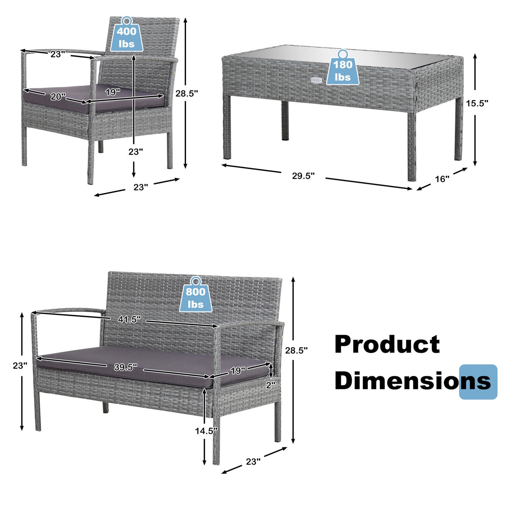 Gymax Fashion 4PCS Rattan Patio Furniture Set Outdoor Wicker Conversation Set w/ Cushions