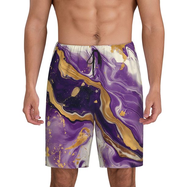 Fotbe Purple Gold Marble Swirls Pantalones Cortos de Pijama para Hombre, Ropa de Dormir, Pantalones de Pijama Cortos para Hombre-XX-Large