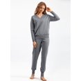 thumbnail image 4 of Women'S V Neck 2 Piece Sweater Set Pullover Casual High-Waisted Knit Set Sweatsuits Gray One size, 4 of 5