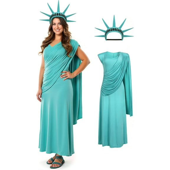 Statue of Liberty Greek Goddess Costume, White Long Dress, Halloween Cosplay Outfit