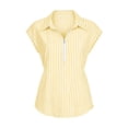 thumbnail image 4 of hoksml Women's Striped V Neck Cap Sleeve Sleeve Shirt, Loose Fit Quarter-Zip Collared Blouse for Daily and Office Wear, 4 of 9