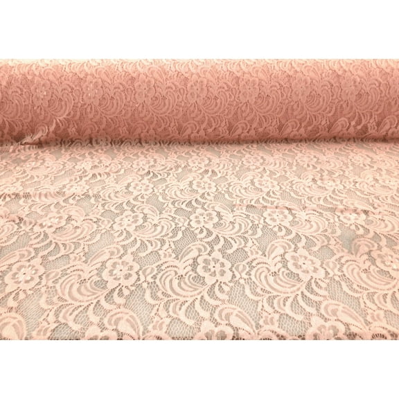 Embroidered Stretch Lace Apparel Fabric Sheer Floral Metallic Light Pink UU212